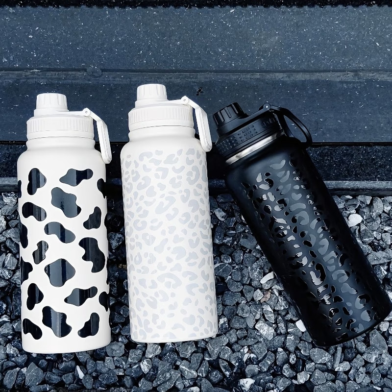 Garrafa Térmica 800ml Aço Inox Mantém Quente e Frio Livre de BPA Estampa de leopardo
