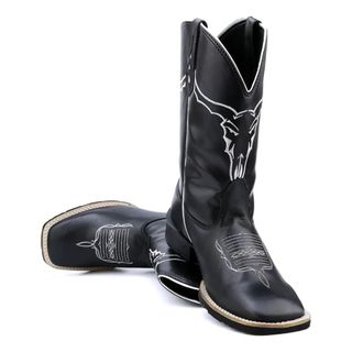 Bota Country Texana Marrom Cano Alto Bordado Couro Estilo Touro Rodeio