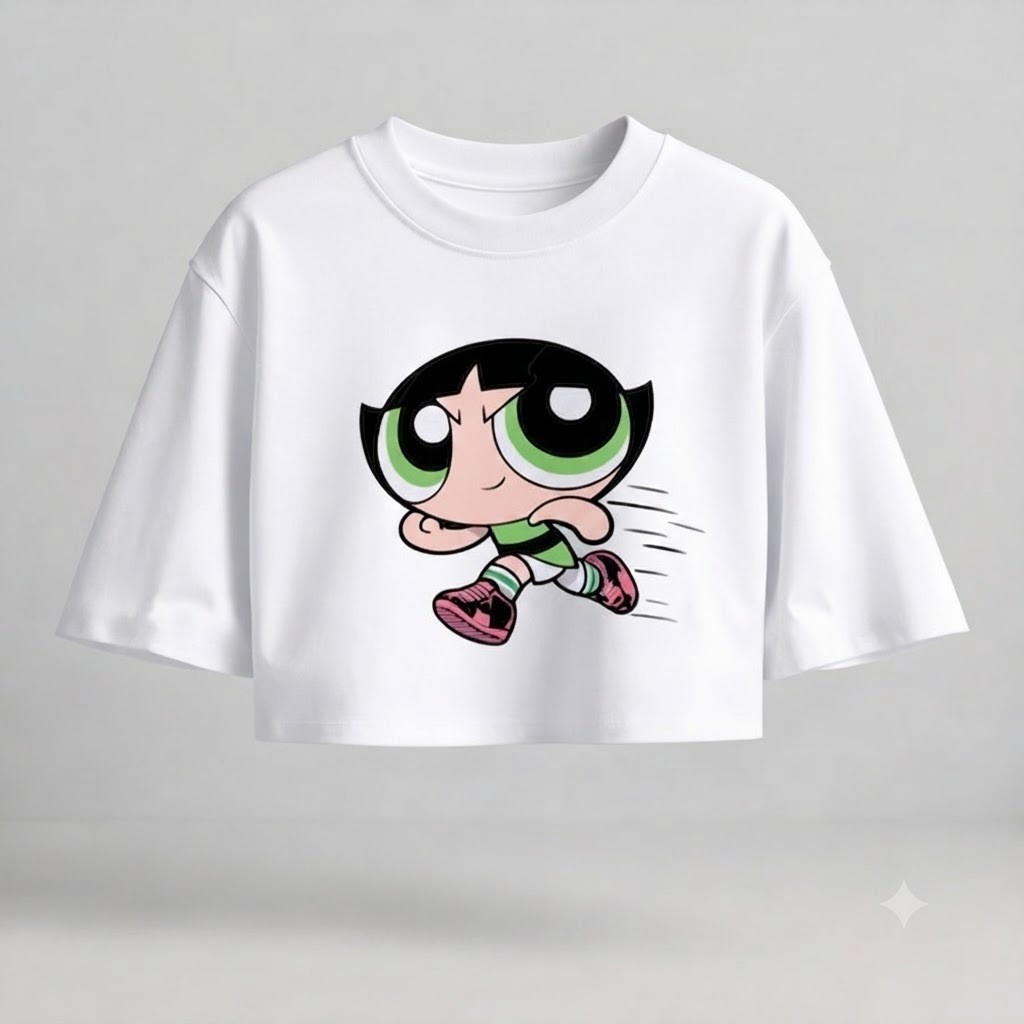 Cropped Oversized Feminino Meninas Superpoderosas – Camiseta Streetwear 100% Algodão com Estampa Buttercup