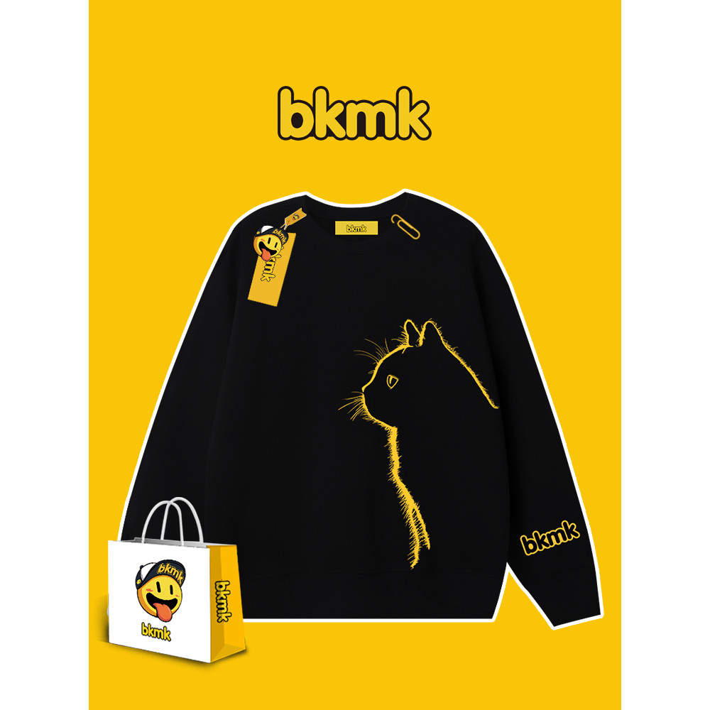 Bkmk roupas de outono High-End gato impressão roupas soltas estilo fino novo estilo roupas masculinas marca casal em tor