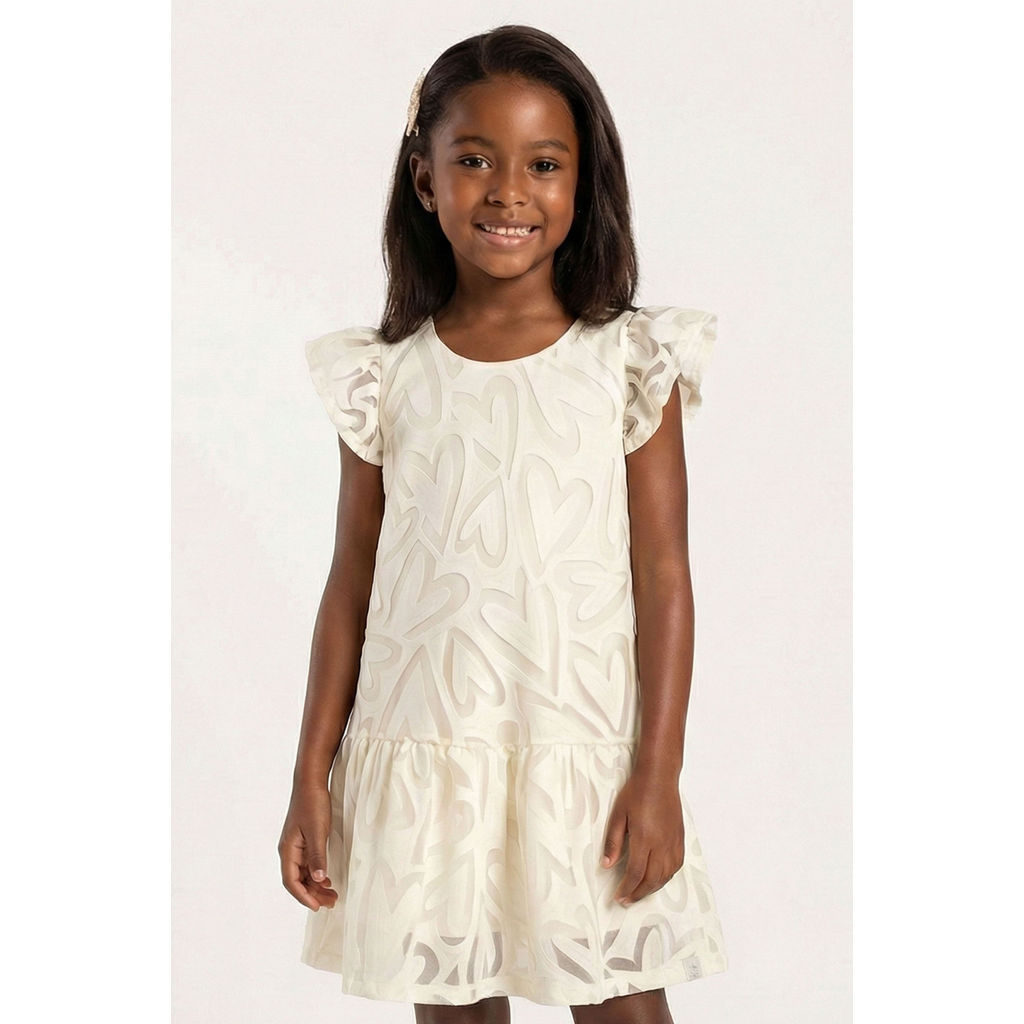 Vestido Infantil Menina Tule Corações Elian Bege
