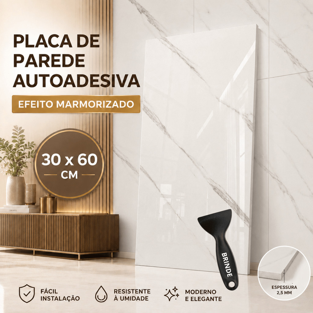 20x Placas Adesivas Parede 30x60 Piso Marmore Decorativas Efeito Marmorizado Painel 3d Total 3.6 M2