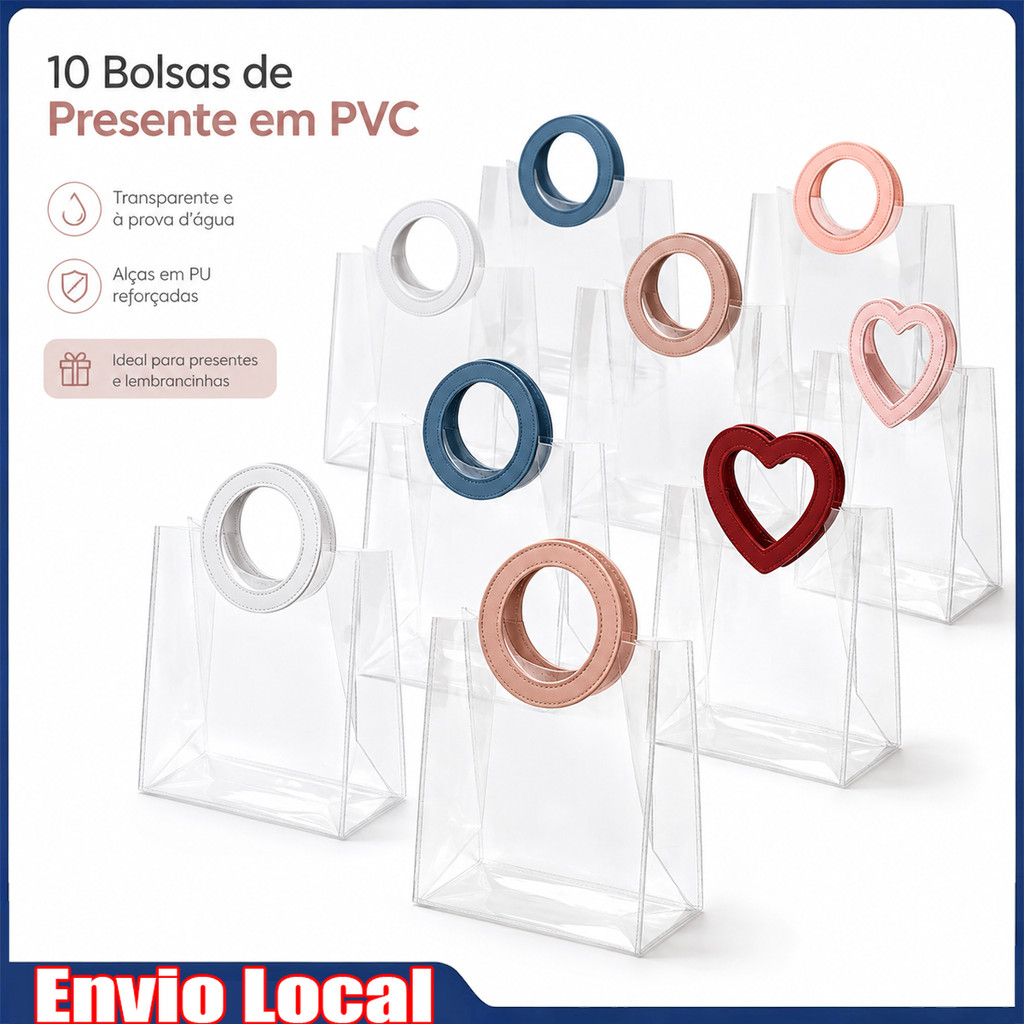 Sacola 18x16x8cm, 10 peças de sacola transparente / fosca, sacola redonda/amor, sacola de presente reutilizável
