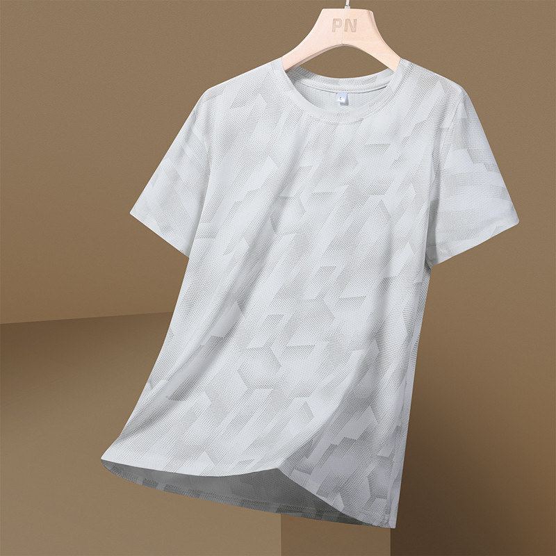 Verão em torno do pescoço de seda gelo manga curta camiseta masculina juventude esportes ao ar livre lazer secagem rápid