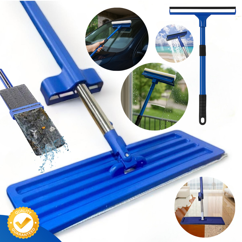 Mop Giratório Flat Limpeza Profissional + Rodo para Vidros  Faxina Eficiente de Banheiro, Piso, Teto e Sacada