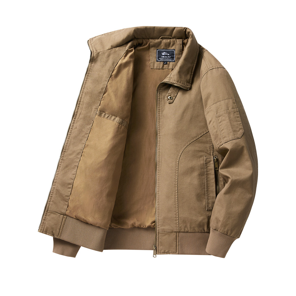 Jaqueta Bomber masculina primavera outono tendência jaqueta de algodão puro masculina de meia-idade solta tamanho grande