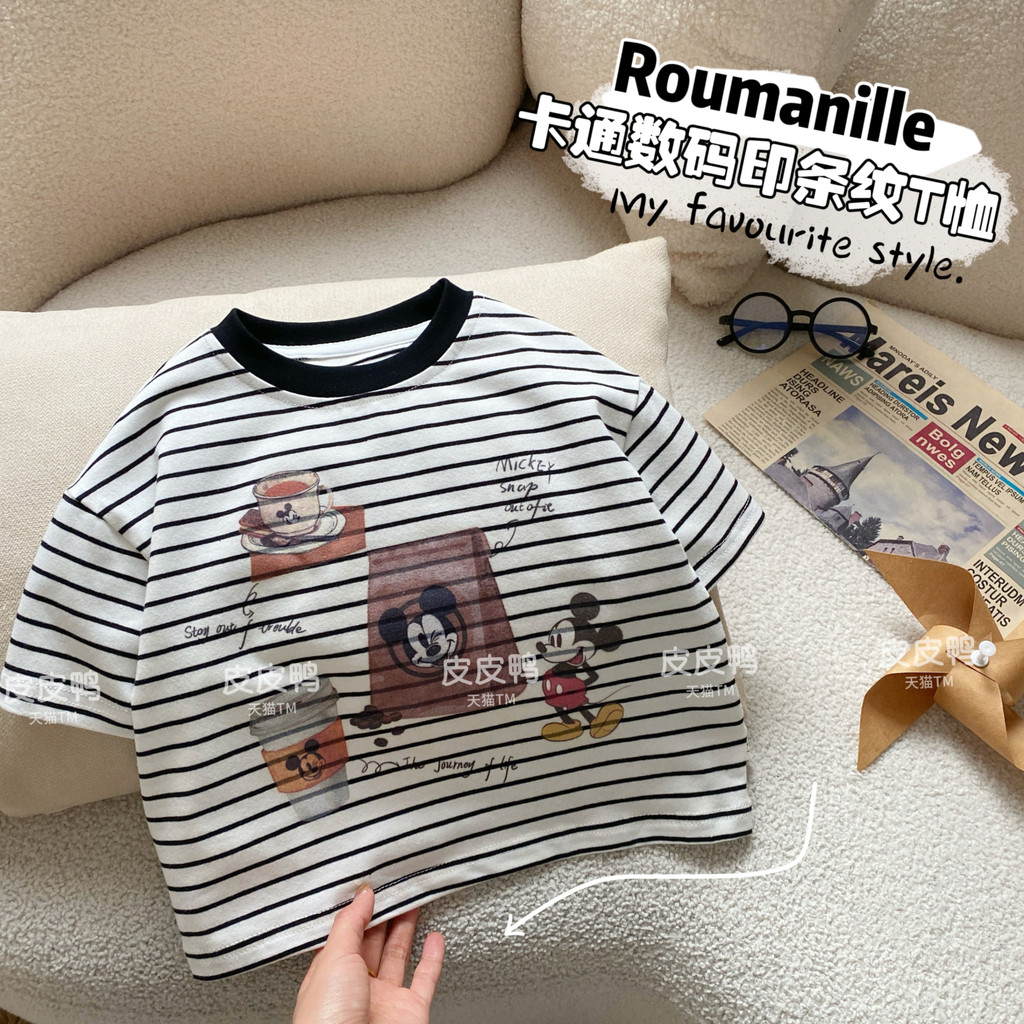 Bebê de manga curta camiseta crianças verão topo meninos verão listrado camiseta crianças puro algodão rufião bonito men