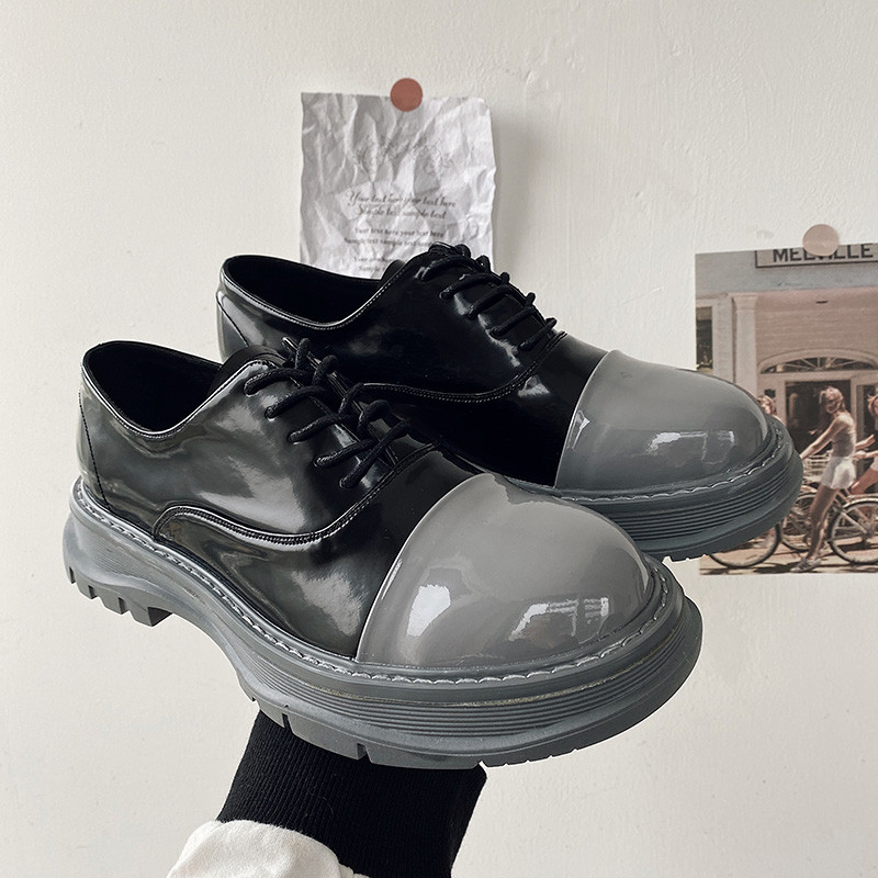 Sapatos masculinos de couro envernizado japonês retrô britânico sapatos de couro de cano baixo costura dedo grande Casua