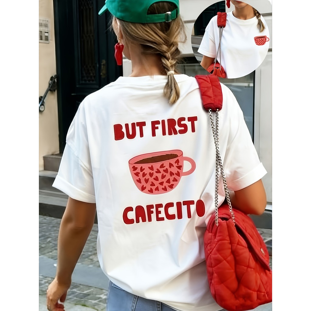 Camiseta Feminina Café Coffee Lover Estampada T-Shirt Branca Manga Curta Casual Confortável Moda Feminina Estilosa
