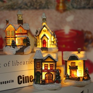 Luzes LED de Natal resina mini casa miniatura vila edifício decoração luminosa presente de Natal