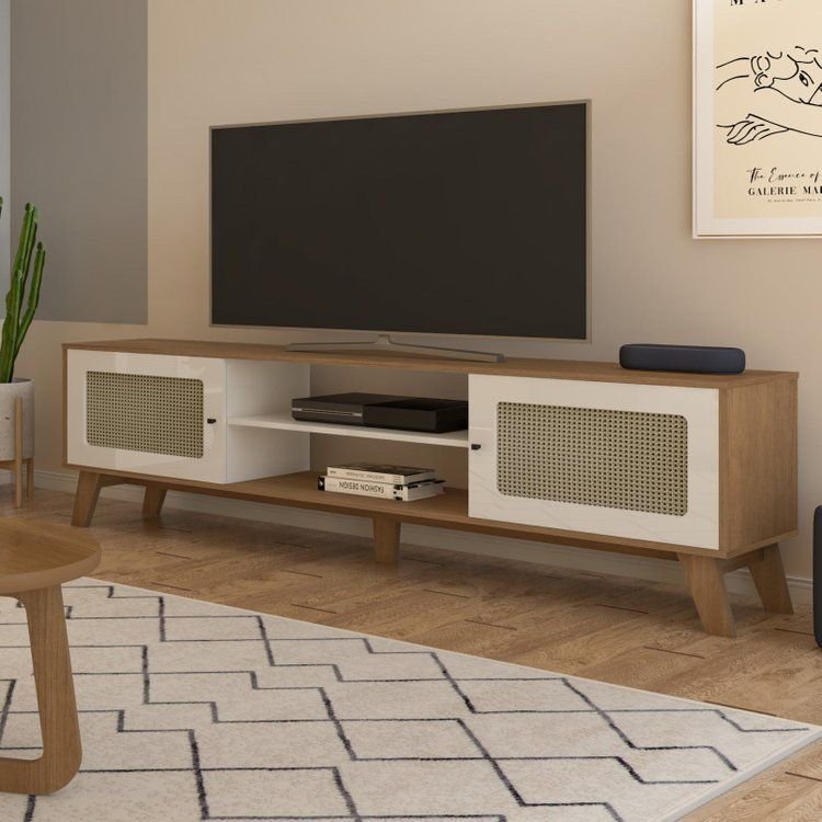 Rack Retrô para TV até 75 Polegadas MDF 180cm 2 Portas Charlotte Marrom Carvalho/Off White