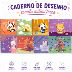 CADERNO DE DESENHO ESCALA MILIMÉTRICA 80 FOLHAS LALA PETS ESPIRAL CREDEAL