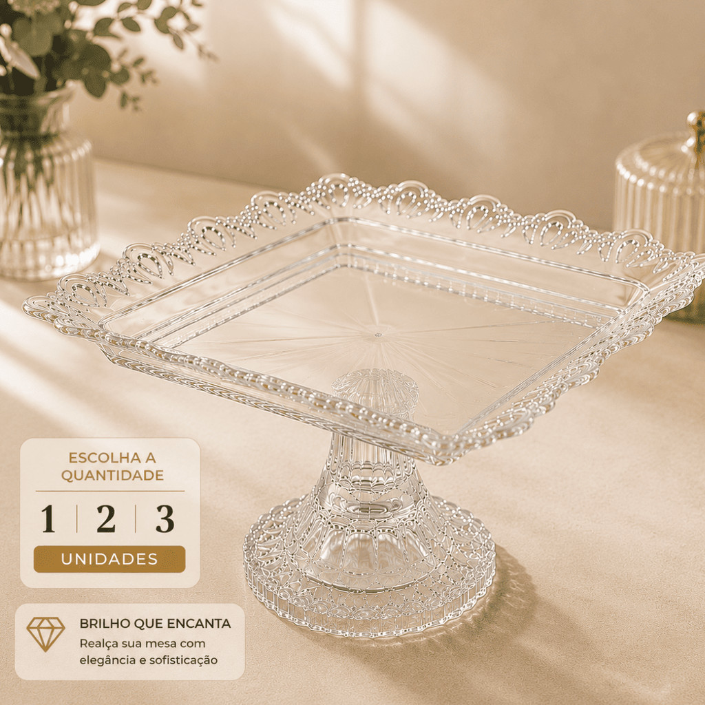 Bandeja Luxo com Base para Doces Mesa Posta Festas 24,1cm 1 2 ou 3 Unidades