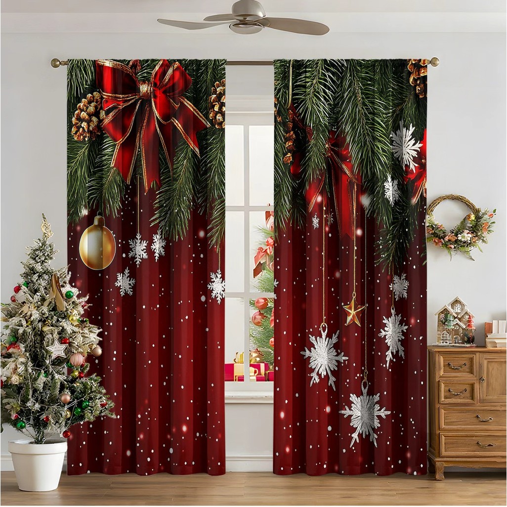 Cortinas de natal com vista para a neve, cortinas para casa, cozinha, café, decoração de janela