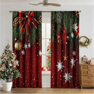 Cortinas de natal com vista para a neve, cortinas para casa, cozinha, café, decoração de janela