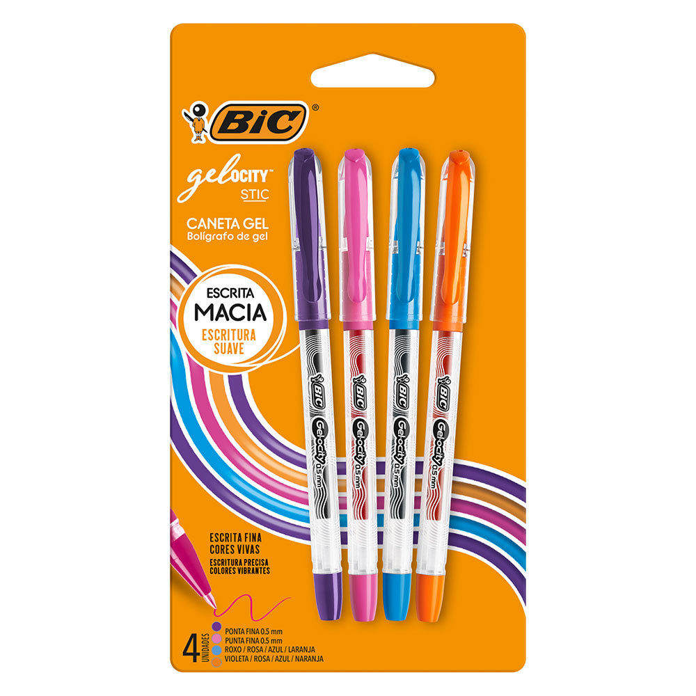 Caneta gel Gelocity Stic 0.5 RX/RS/AZ/LJ com 4 unidades Bic