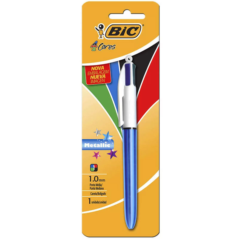 Caneta esferográfica 1.0 retrátil Azul Metálica 4 cores Bic