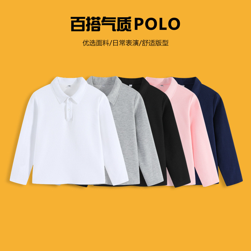 Crianças camisa polo de manga comprida camiseta meninos polo branco malha primavera novo estilo cinza preto lapela menin