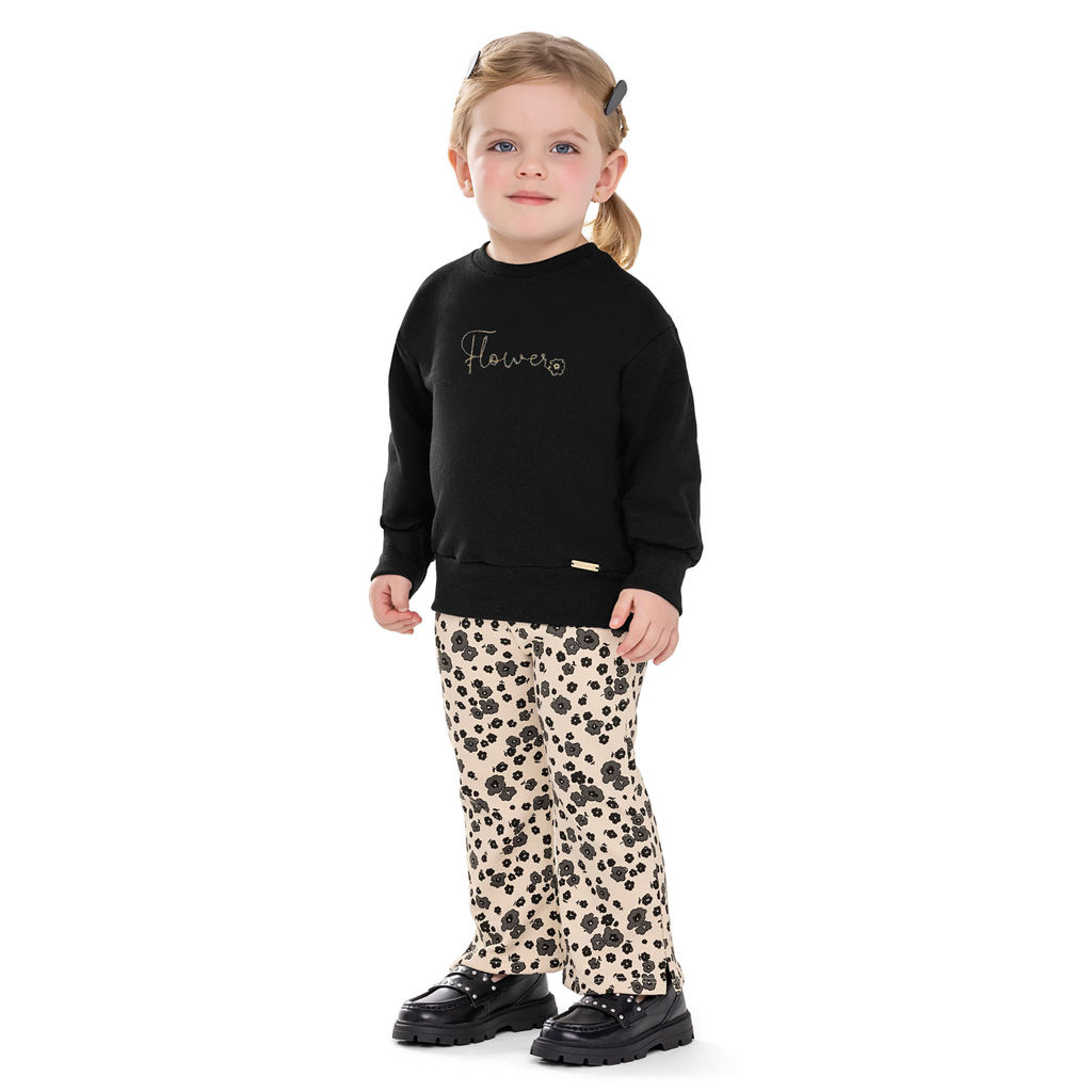 Conjunto Longo Infantil Menina Flowers Colorittá Preto