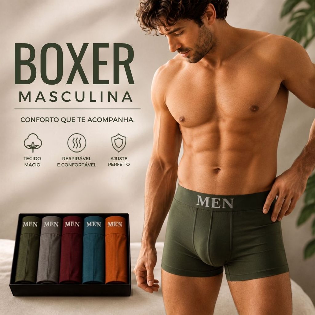 Cueca Boxer Masculina Confortável para o Dia a Dia Microfibra Respirável
