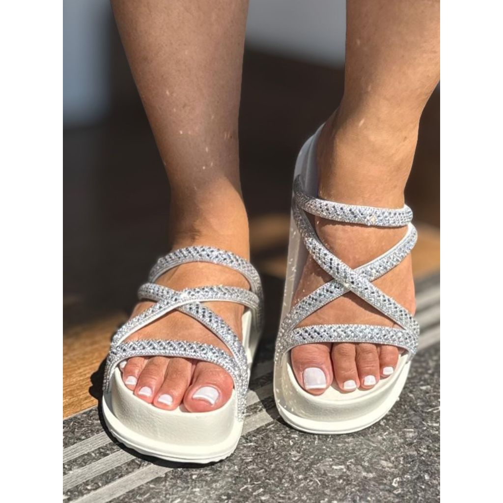 Sandalia Feminina Papete Flatform Feminina Strass Plataforma Leve e Confortável