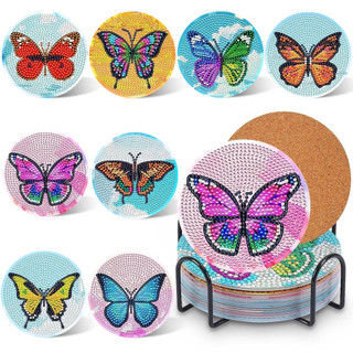 Kit De Porta-Copos Para Pintura De Diamante-8 Peças De Arte DIY Borboleta Com Suporte Decoração De Casa