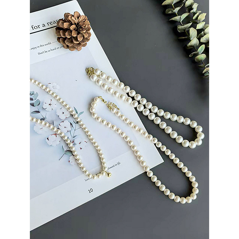 MostJIA francês simples Retro pérola colar temperamento concha pérola colar elegante High-End luz luxo pérola
