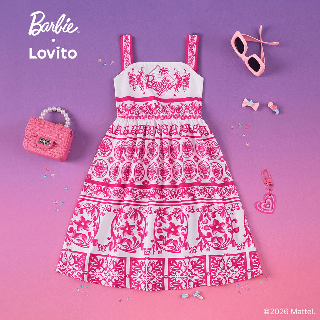 Barbie™ X Lovito Kids Vestido Longo Pregado Menina Primavera/Verão Modelo Flare LBL5AD031