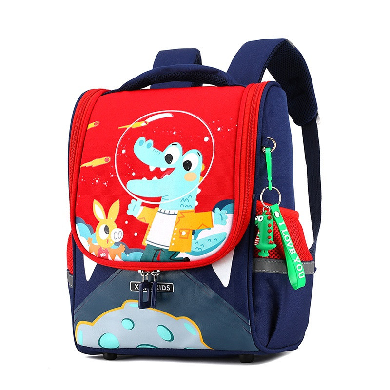 Moda Respirável Poliéster Náilon Zíper Saco De Escola Dinossauro Vermelho Das Crianças Bonito Dos Desenhos Animados Moch