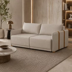 Sofá Cama 3 Lugares Retrátil 192cm Unique Bege