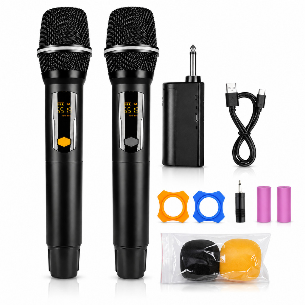 Microfone Sem Fio Duplo Profissional Digital 2.4GHz Recarregável Receptor P10 Alcance 40m Karaokê Igreja