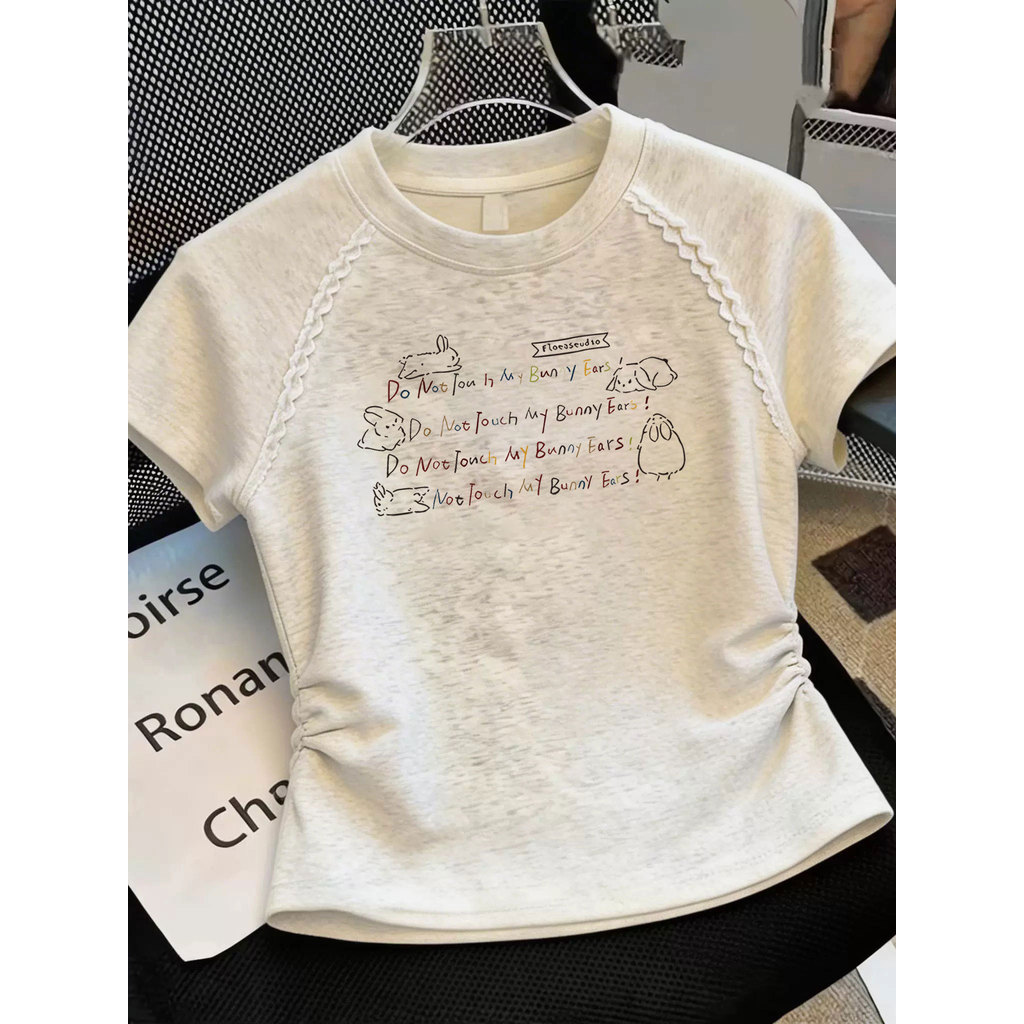 Meninas dos desenhos animados camiseta de manga curta 2026 verão crianças bordado rendas médio grandes crianças meninas 