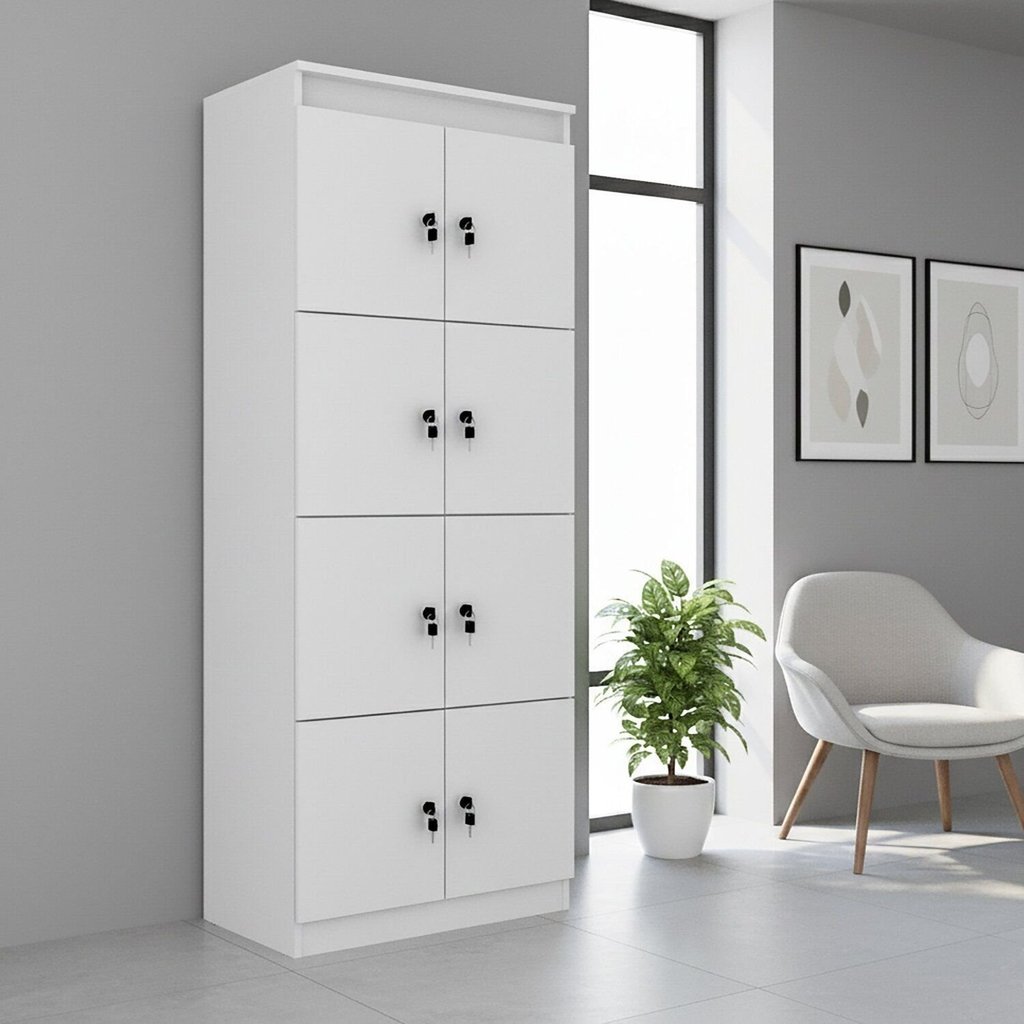 Armário Locker Guarda-Volume 60x160cm em MDP 8 Portas com Chave ME4202 Branco Branco