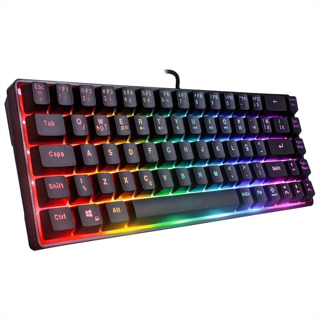 Teclado Gamer 60% Slim Leds RGB TKL ABNT2 Anti-Ghosting USB Pc Note Computador