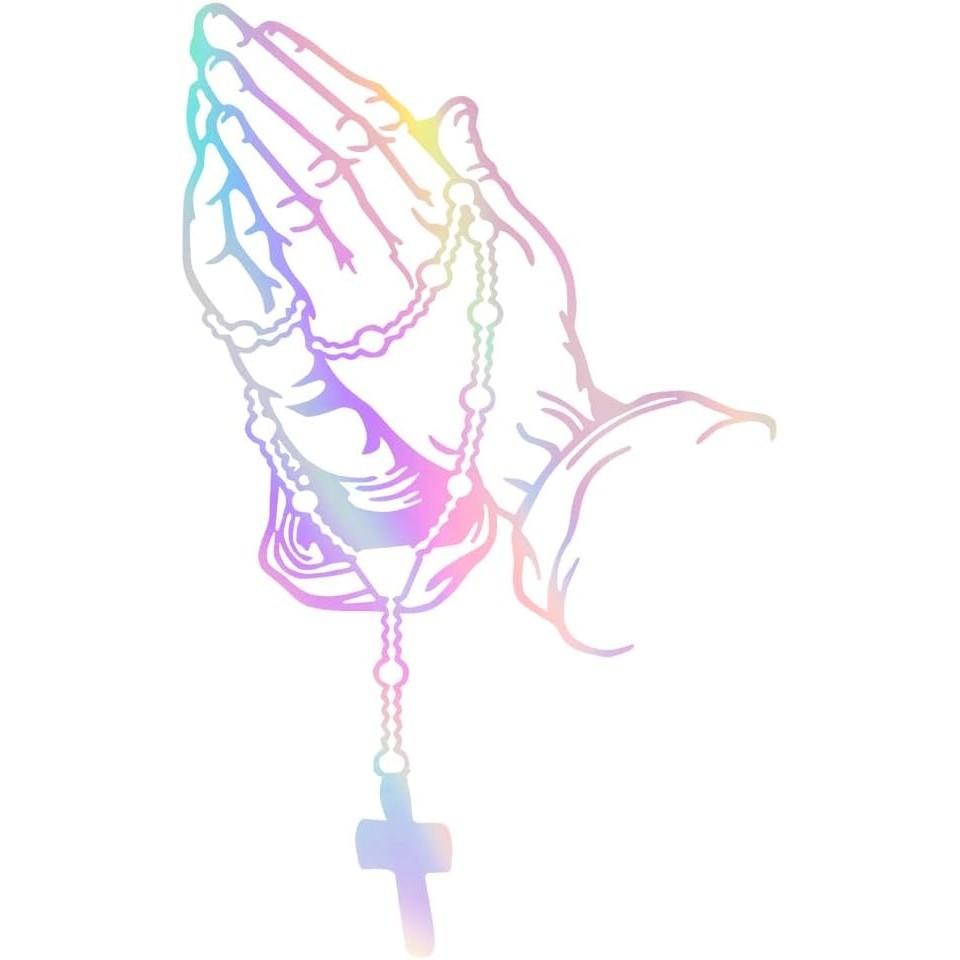 Adesivo De Mãos E Rosário De Oração , Orando Pérola Jesus Decalque Cristão Decalques De Janela De Carro , Religioso À Pr