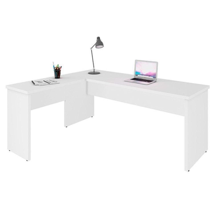 Mesa de Canto em L para Escritório Tampo 140cm Branco Branco · foto 2