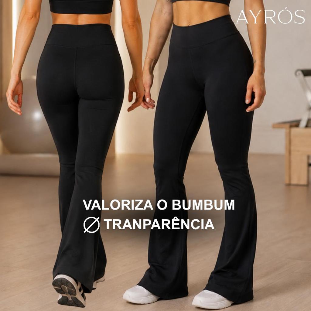 AYRÓS Calça Bailarina Legging Flare Feminina Cintura Alta Sem Transparência Academia Fitness