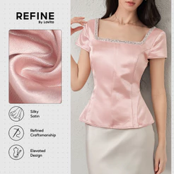 (Refine by Lovito)Blusa Social Cetim Brilhante Lantejoulas Rosa Claro Feminino Primavera/Verão BLR42P1D065