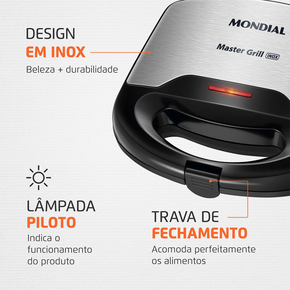 Sanduicheira e Grill Mondial Master S-20 Preto/Inox - 750W 110V · foto 2