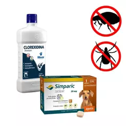 Kit Antipulgas e Cuidados C/Pele Simparic 20MG + Shampoo Clorexidina