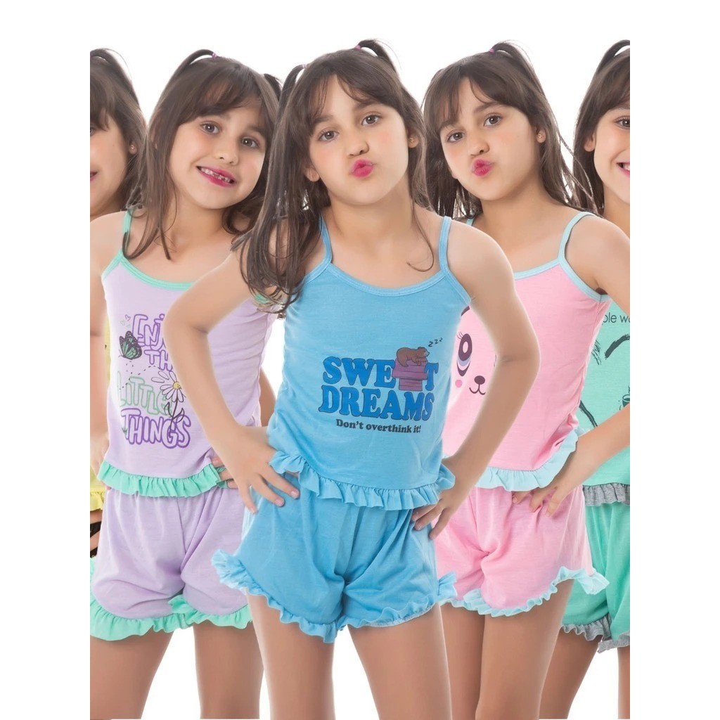 Kit 3 Pijamas INFANTIL MALHA Baby Doll Estampado Personagens Short Doll MALHA Confortável Promoção