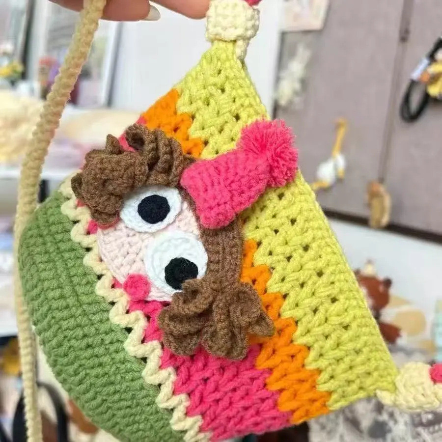 Kit DIY de crochê para bolsa de lã feita à mão, estilo dopamina, bolsa de ombro, presente para matar o tédio.