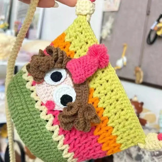 Kit DIY de crochê para bolsa de lã feita à mão, estilo dopamina, bolsa de ombro, presente para matar o tédio.