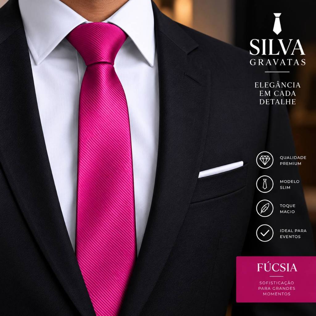 Gravata Masculino Fúcsia Para Casamentos Padrinhos Noivos Social — imagem 2 de 2