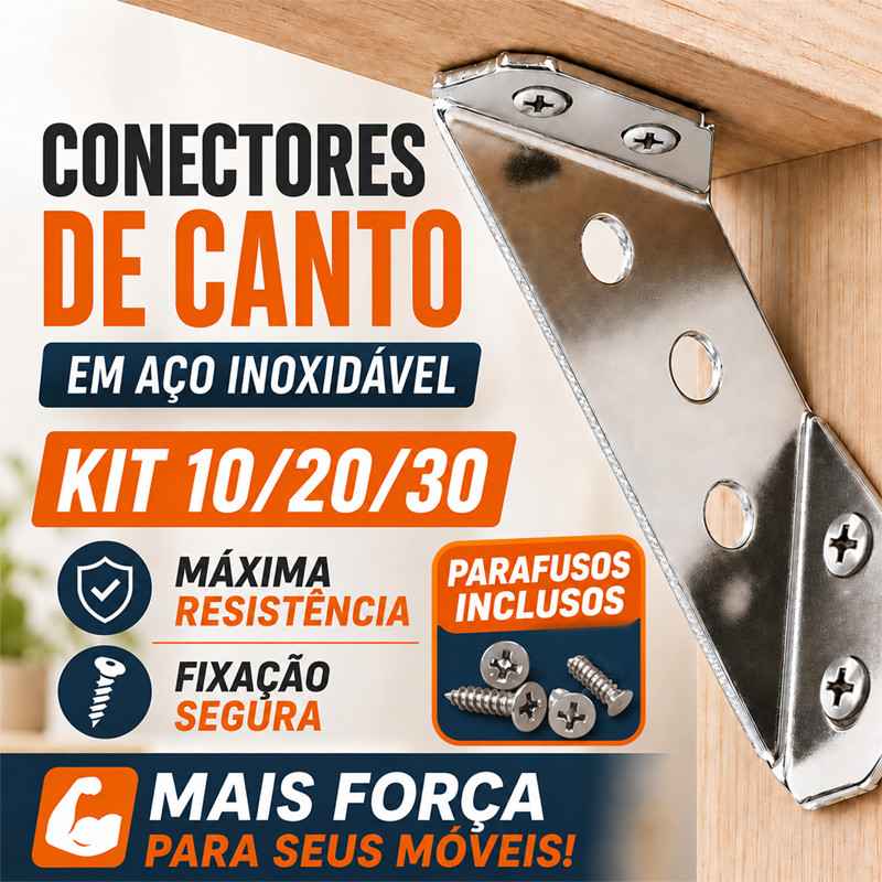 Kit Conector de Canto para Marcenaria Aço Inoxidável Cantoneira Universal para Móveis de Madeira