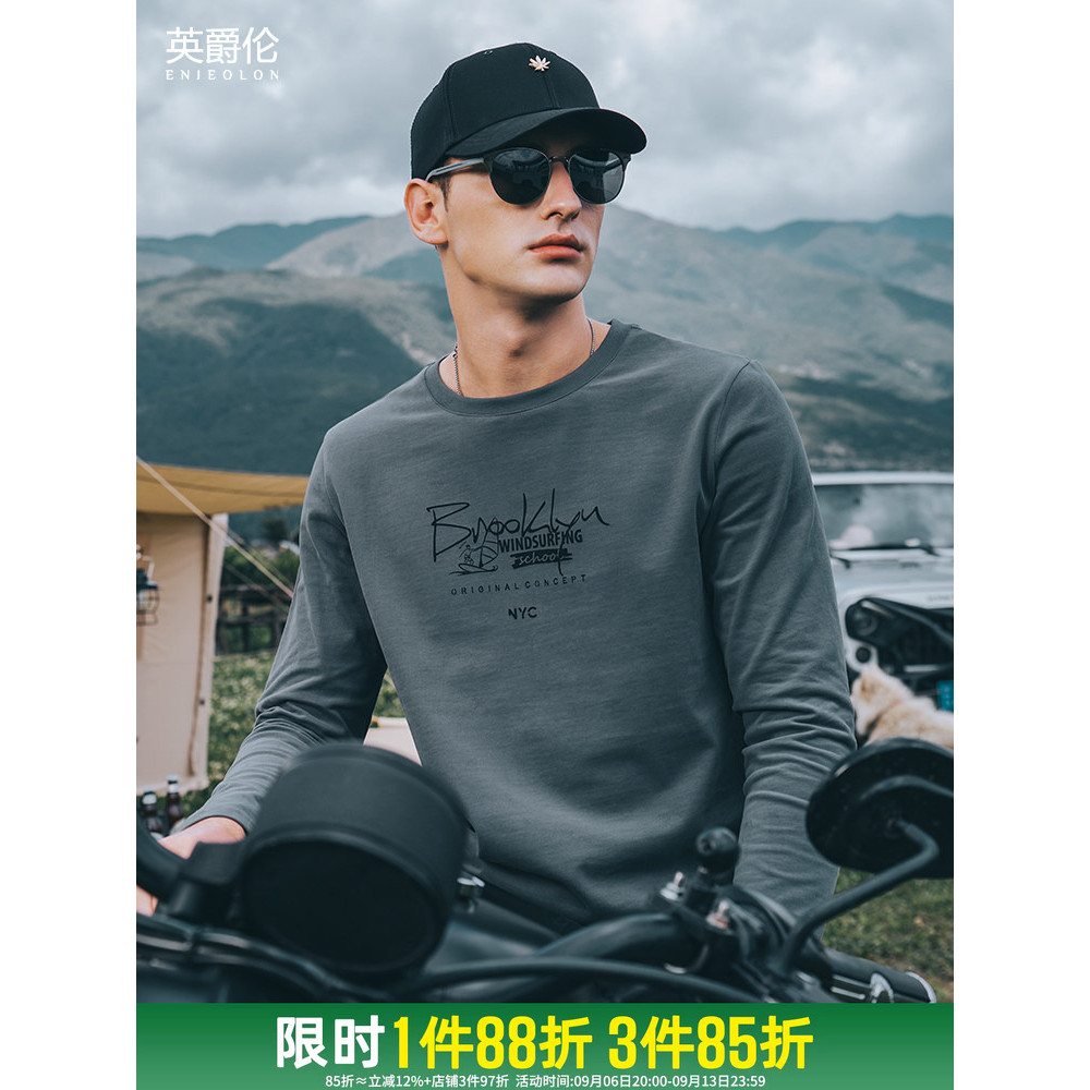 Britânico 230g algodão pesado outono manga comprida camiseta masculina impressa americana primavera outono estilo camisa