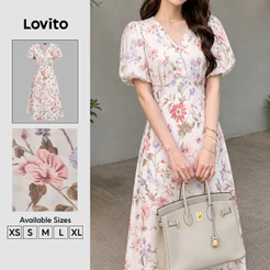 Lovito Vestido Feminino Elegante com Estrutura e Estampa para a primavera/verão DRK8P1D666