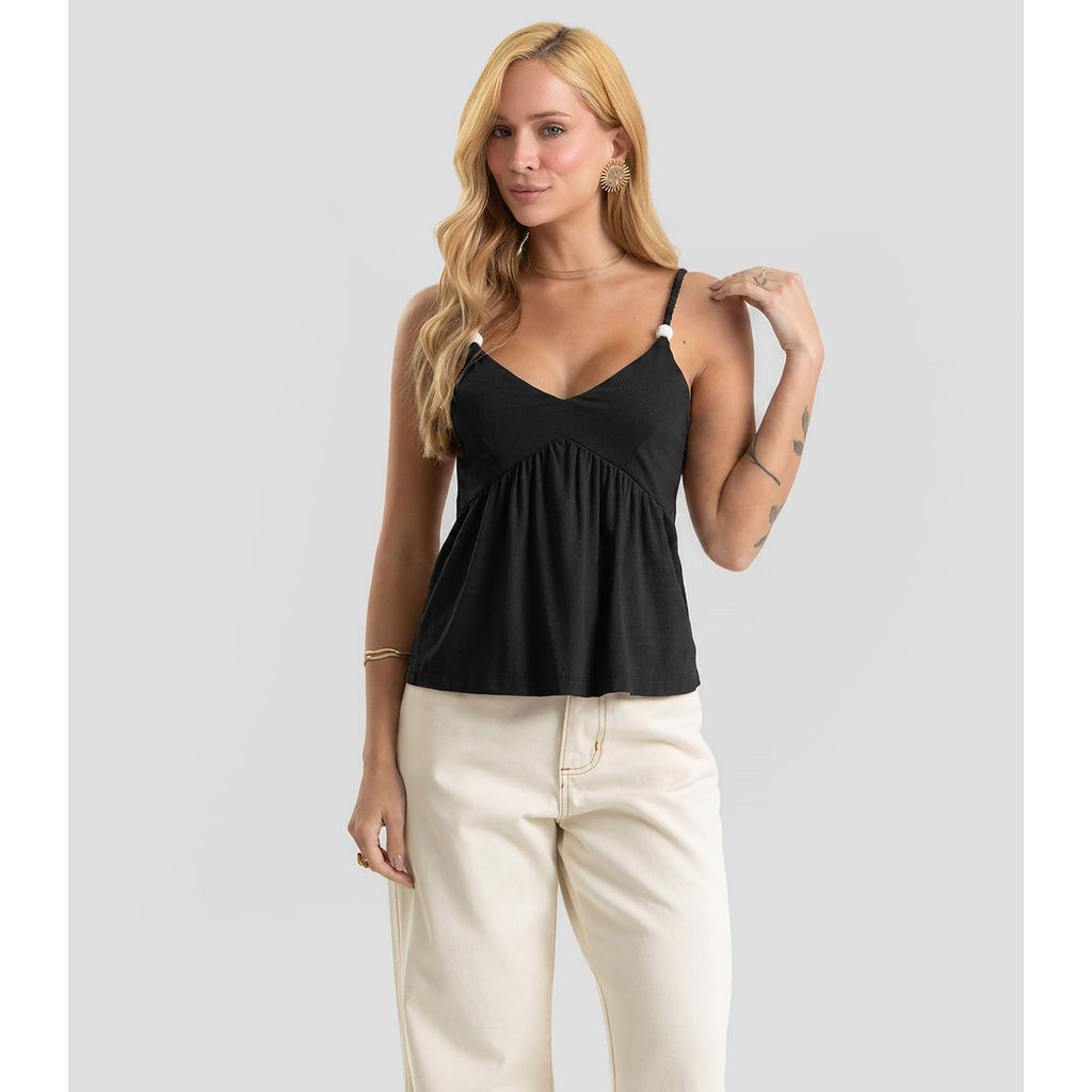 Blusa De Alça Feminina Em Tecido Visco Dianna Preto