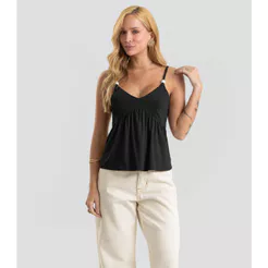 Blusa De Alça Feminina Em Tecido Visco Dianna Preto