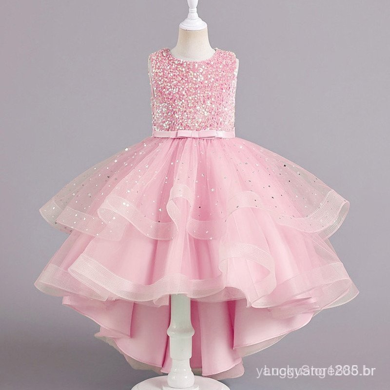 10a geração juventude novo estilo menina vestido de princesa verão lantejoulas sem mangas moda vestido de noite roupas i